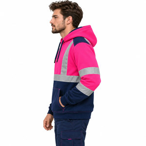 Sudadera con Capucha de Alta Visibilidad, de Algodón y Forro Polar, Color Rosa Marino, Reflectante, para Trabajo - Product Image 3