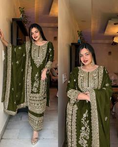 Elegante Salwar Kameez de Seda Verde con Bordado Blanco para Mujer, Ropa Tradicional Étnica para Bodas y Fiestas, para Todas las Temporadas - Product Image 2