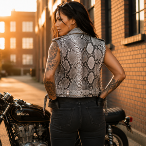 <b>Leather</b> Spot Custom Winter <b>Leather</b> <b>Vest</b> Women High Neck Breathable Zipper Closure Motorcycle Racing Outerwear Luxury Style - Product Image 3
