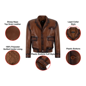 Chaqueta Bomber de Cuero Encerado Vintage para Hombre, Piel de Cordero Genuina, Forro Acolchado, Estilo Piloto Clásico, Invierno, OEM, ODM, Personalizable - Product Image 3
