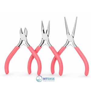 Ensemble de 3 mini-pinces en acier inoxydable avec pinces à bec effilé, coupantes diagonales et à bec long, kit d'outils de fabrication de bijoux rose pour femmes - Product Image 1