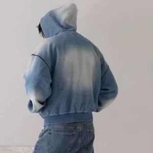 เสื้อฮู้ดดี้พรีเมียม ผ้าฝ้าย 100% เป็นมิตรกับสิ่งแวดล้อม สไตล์ลำลอง ยูนิเซ็กส์ สำหรับฤดูใบไม้ร่วง ล้างสีแบบแอซิดวอช ลายพิมพ์ดิจิทัลแบบวินเทจ สีพื้น - Product Image 2