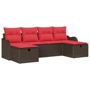 Conjunto de Jardín de 6 Piezas en Poliratán Marrón y Rojo con Cojines Manuales, Conjunto de Sofá Marrón y Rojo - Product Image 2