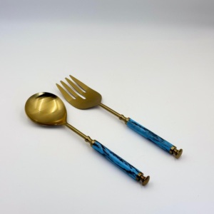 Juego de Cubiertos Artesanales para Restaurante con Mango de Resina, Acero Inoxidable con Acabado Dorado, Directo de Fábrica, Ideal para Bodas - Product Image 3