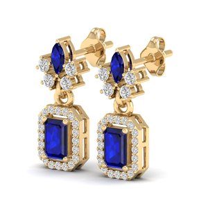 Boucles d'oreilles REYES, nouveau design, en argent sterling 925, avec moissanite et saphir bleu 1,28 carat, fermoir à vis, pour mariage et soirées - Product Image 3