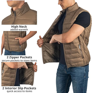 Gilet matelassé isolant pour homme, couleur taupe kaki, en nylon, avec coutures baffle, fermeture éclair intégrale, vente en gros - Product Image 4