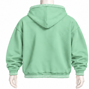 Sweat à capuche décontracté surdimensionné en molleton épais, avec bordure cousue menthe, effet vieilli, surpiqûres contrastées et poche kangourou - Product Image 2