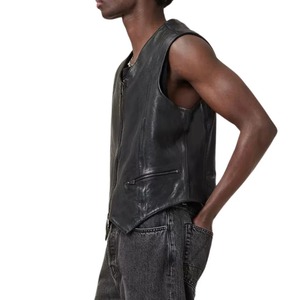 Men <b>Leather</b> <b>Jacket</b> Motorcycle Vest Genuine Cowhide <b>Sleeveless</b> <b>Jacket</b> Polyester Lining Stylish Outdoor Fashion Wear - Product Image 2