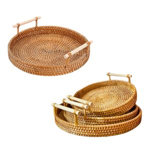 Handwoven RATTAN <b>TRAY</b> FRUIT STORAGE BASKET with Handles Gift, Serving Handmade Natural Home Decor <b>Tray</b> - Product Image 1