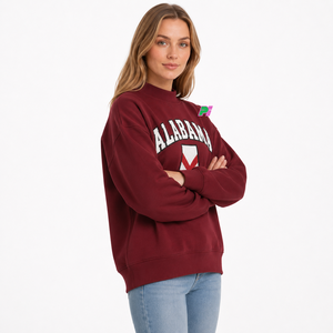 เสื้อสเวตเชิ้ตคอเต่าผู้หญิง ตกแต่งด้วยตัวอักษร ALABAMA พร้อมลายแผนที่รัฐ  ผ้าฟลีซหนานุ่ม ทรงโอเวอร์ไซส์ - Product Image 4
