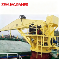 Petite grue de pont marine à piédestal fixe avec flèche pivotante, treuil électrique 5 tonnes pour pêche, chalutier, remorqueur, chargement en quai