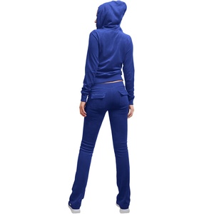 Conjunto Deportivo Azul con Capucha para Mujer, Pantalones Largos de Color Sólido, Casuales, con Bolsillos Laterales, Transpirables, para Otoño - Product Image 3