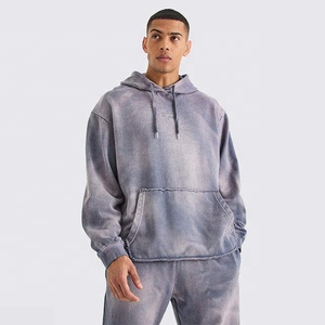 Ensemble survêtement gris tie-dye pour homme, coupe ample, sweat-shirt et pantalon décontractés avec poches latérales, en coton respirant - Product Image 5