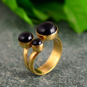 Gold Plated <b>Adjustable</b> Black Onyx <b>Ring</b> Handmade Open <b>Ring</b> for Women Fashion Jewelry Wholesale Supplier - Product Image 4