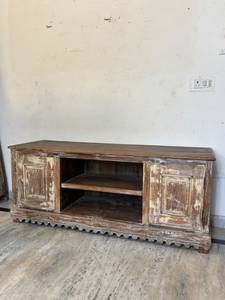 Paradise Handicrafts Solid Mango Wood Carved <b>TV</b> Cabinet Storage | Elegant Wooden <b>TV</b> <b>Stand</b> Drawers | Modern Vintage Home - Product Image 3