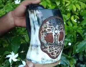 Mug en corne naturelle personnalisable avec support, style animal agate, design pour la maison, différentes tailles disponibles - Product Image 3