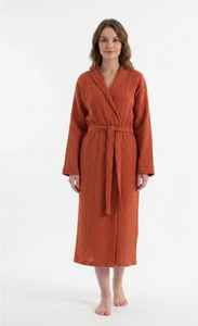 Bata de Baño con Capucha de Muselina, 4 Capas, 100% Algodón, Color Terracota, Unisex, para Adultos, Bata de Spa, Transpirable, Suave y Lujosa - Product Image 2