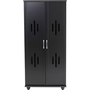 Meuble à chaussures en métal noir ventilé à double porte, organisateur de rangement sur roulettes pour entrée de maison - Product Image 2