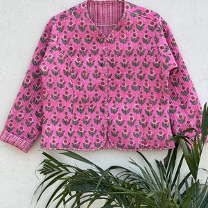 Chaqueta Acolchada de Algodón con Estampado Floral Rosa, Cuello en V, Manga Tres Cuartos, Ropa de Abrigo de Primavera para Mujer - Product Image 6