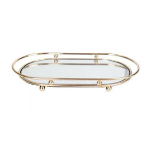 Gold Metal Serving Storage Tray Round Glass Tray Decorative Buffet Snack Tray for Breakfast <b>Coffee</b> <b>Table</b> Ottoman Display Tray - Product Image 2