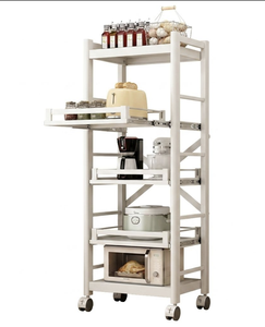 Heavy Duty 5 Tier Modern Standing Type Mobile Kitchen <b>Storage</b> Rack Carbon Steel <b>Microwave</b> Stand Utility Cart with Trays - Product Image 2