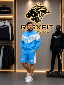 REXFIT SPORTS Ensemble de survêtement de sport en nylon premium pour homme, veste à fermeture éclair intégrale et short, vêtements de sport légers, survêtement décontracté pour l'entraînement - Product Image 5