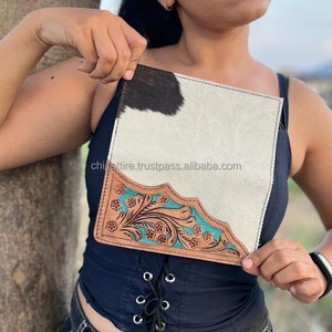 Cartera tallada a mano, funda de teléfono de embrague, elegante piel de vaca, Cartera de Color turquesa, multiusos, Walle de cuero occidental - Product Image 4