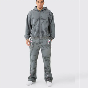 Ensemble de survêtement et de jogging d'hiver pour hommes avec fermeture éclair, 100 % coton molletonné, style streetwear, coupe-vent, vente en gros - Product Image 5