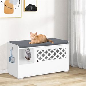 Lussuosa Cuccia per Gatti con Cuscino Rimovibile, Ingresso Frontale Apribile, Poggiapiedi per Scarpe, per Soggiorno, Ampio Interno in Legno e PC - Product Image 1