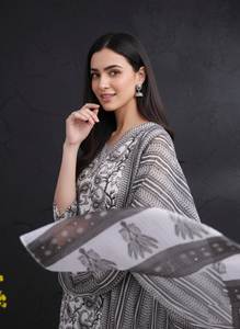 Conjunto de Kurti y Pantalón Recto de Algodón Gris para Vestimenta Festiva con Dupatta con Estampado Digital para Mayoristas y Minoristas - Product Image 6