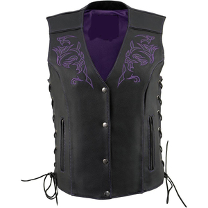 Chaleco de Motociclista de Cuero Clásico Premium para Mujer Samroz Sports con Bordado Artístico - Product Image 2