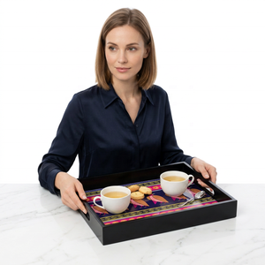 Plateau de rangement en bois MDF imprimé et gravé, design moderne et luxueux, pour la présentation des aliments, vaisselle, compatible lave-vaisselle, collection artisanale - Product Image 1