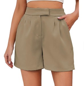 Women's Summer Vintage 100% Cotton <b>Canvas</b> Cute Casual Shorts with Side Pockets High Waist Elastic <b>Back</b> - Product Image 4