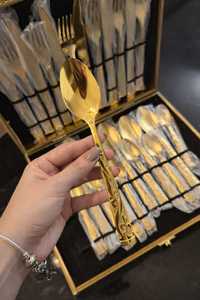 Ensemble de couverts dorés en laiton, couteau, fourchette, cuillère et repose-baguettes en acier inoxydable, style coréen et asiatique, pour la table - Product Image 4