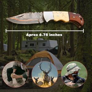 Cuchillo Plegable de Acero Damasco y Cobre con Bloqueo Trasero, Funda de Madera, Personalizado Cu Mai, para Bolsillo, EDC, Caza, Camping, OEM - Product Image 6