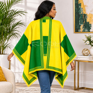 Poncho Cosh International Sorority Sisterhood jaune et vert à blocs de couleur, manches chauve-souris, long, décontracté, 100 % acrylique, style cape-sweat-shirt - Product Image 5