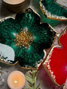 ชามดอกไม้เรซิ่นสีแดงและสีเขียว, จานอีพ็อกซี่ตกแต่ง, เม็ดสีเรซิ่นอีพ็อกซี่, ทองคำเปลว - Product Image 4