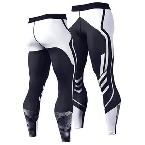 Leggings de compression pour homme, longueur intégrale, imprimé géométrique, sublimation, taille élastique, spandex, polyester - Product Image 1