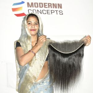 Extensions de cheveux humains indiens vierges bruts de qualité supérieure, cuticules alignées, 13*6 HD Frontal, lisses, non traités - Product Image 6