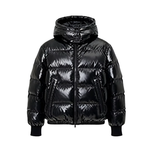 Veste matelassée imperméable respirante et isolante pour enfants unisexe en polyester noir brillant, avec capuche amovible, OEM ODM, hiver - Product Image 1