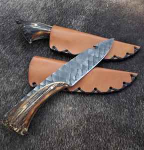 มีดล่าสัตว์ทำมือจากเหล็กกล้าคาร์บอนสูง ด้ามเขาสัตว์ แบบเต็มด้าม ผลิตโดยโรงงาน OEM ขายส่งโดยตรง เหมาะสำหรับกิจกรรมกลางแจ้ง ตั้งแคมป์ ของขวัญที่ดีที่สุด - Product Image 4