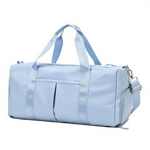 Light Blue Polyester Durable Gym Duffle <b>Bag</b> Adjustable Strap <b>Patchwork</b> Large Capacity 30-40L Unisex Casual Style Zipper Closure - Product Image 1