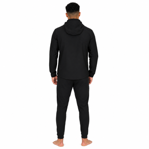 Men's Black Full <b>Zip</b> <b>Hooded</b> Tracksuit Set Solid Color Casual Jogger Pants with Side Pockets Breathable Polyester Autumn Wear - Product Image 2