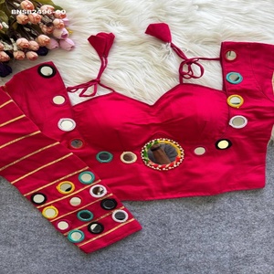 High Quality <b>Satin</b> Silk with Big-Mirror & Multi-Thread & Stripe Lace work & Long Sleeve & Dori-Neck Design <b>Blouse</b> Woman Fashion - Product Image 1