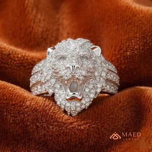 Bague de mariage et d'anniversaire de luxe pour homme, tête de tigre en moissanite argentée, style hip-hop - Product Image 4
