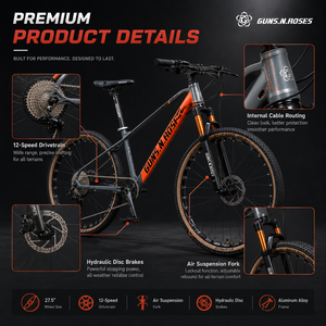 Vélo de montagne à cadre rigide de 27,5 pouces, 12 vitesses, avec fourche à suspension pneumatique, frein à disque hydraulique, cadre en alliage d'aluminium, OEM ODM - Product Image 4