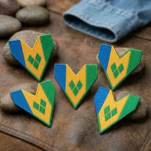 Custom Eco-Friendly Embroidered <b>Iron</b>-On Canvas Patches Irregular Shape Blue Yellow Green Fabric Applique for Cloth Decor - Product Image 1