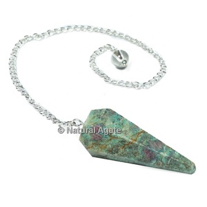 Semiprecious Stone <b>Crafts</b> Fengshui Products Unakite 6 Faceted Pendulums With Silver Chain Shop Wholesale Dowsing Pendulums - Product Image 3