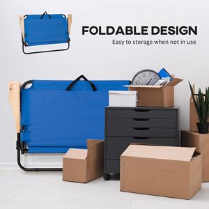 Sedia da campeggio pieghevole per 2 persone con braccioli in legno e portabicchieri, portatile, blu - Product Image 5