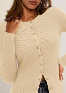 Cárdigan Personalizado OEM y ODM para Mujer, Chaqueta de Punto con Botones al Frente, Cárdigan de Manga Larga - Product Image 4